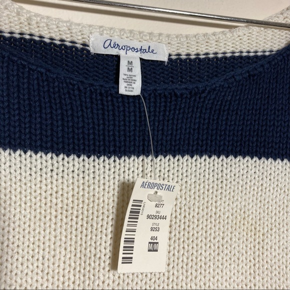 Aeropostale Striped Short Sleeve Open Knit Sweater Sz M 100% Cotton NWT - Picture 5 of 8